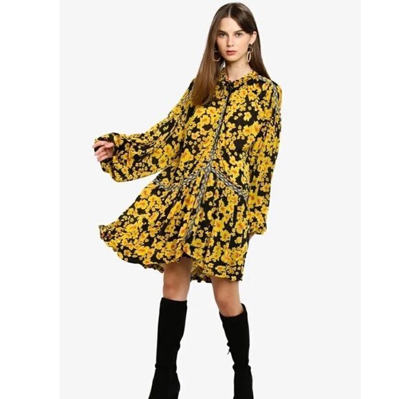 Free People Love Letter Tunic Floral Yellow Black M - Picture 11 of 11